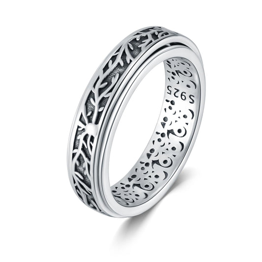 URONE Tree of Life Fidget Ring 925 Sterling Silver Tree of Life Spinner Ring for Women Anxiety Rings Tree of Life Spinning Ring Fidget Jewelry Gifts for Women-Size 7
